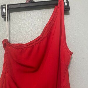 Red One Shoulder Asymmetrical Ruffled Summer Party Dress